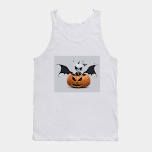 Halloween scary skeleton with bat wings and horror pumpkin Tank Top